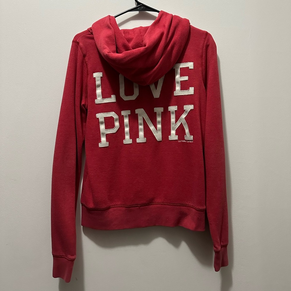 Vintage PINK Zip-Up Hoodie - Red - Size: Medium